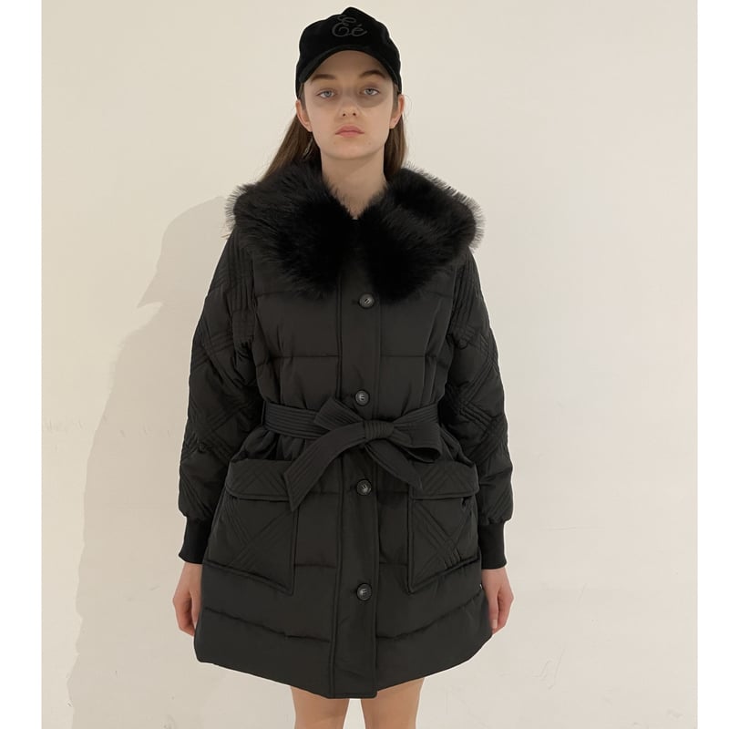 fur collar quilting down coat black | épine