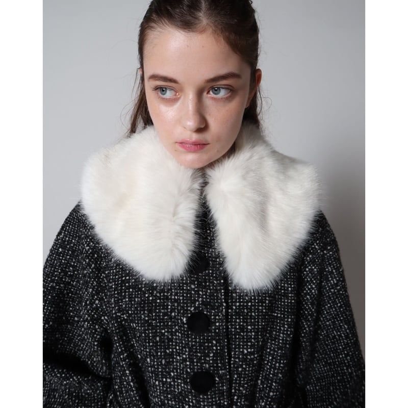 爆売り！】 collar fur feminine エピヌ long black coat 毛皮/ファー ...