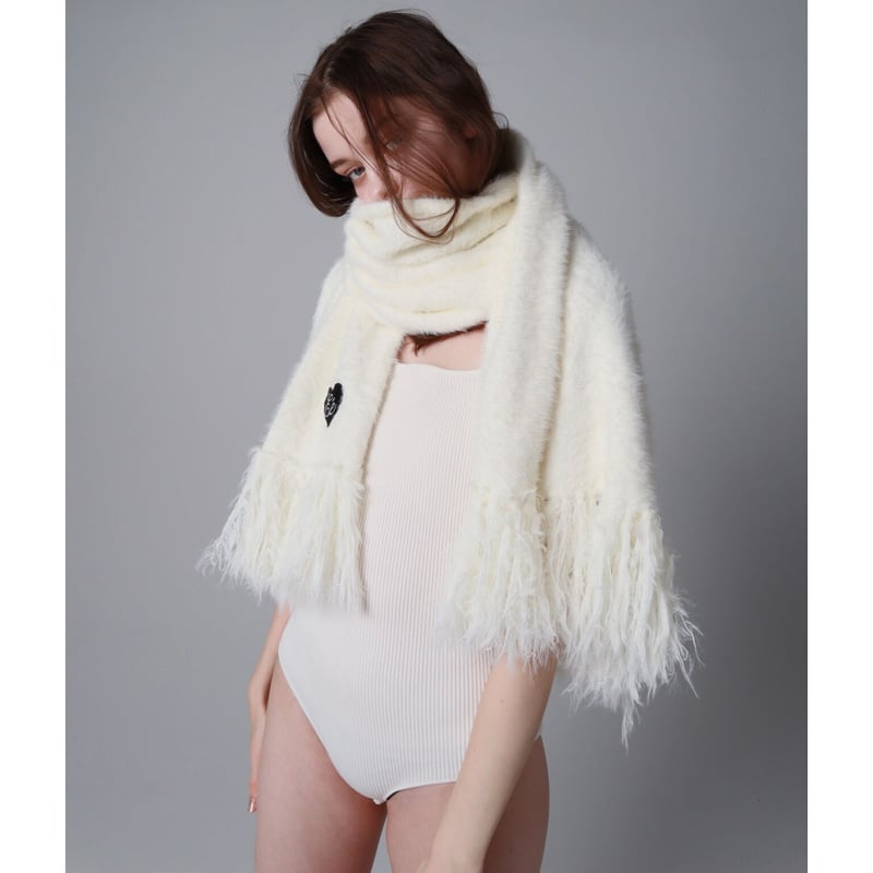 ♡Éé mohair fringe muffler ivory | épine