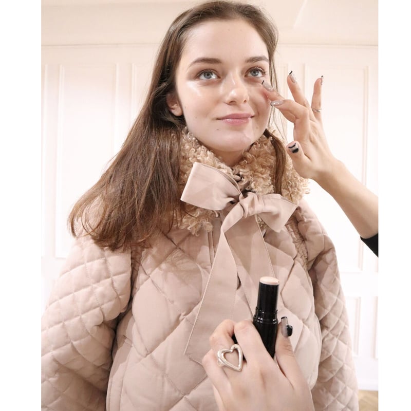 fur ribbon quilting short down coat pink beige fur ribbon quilting short down coat pink beige