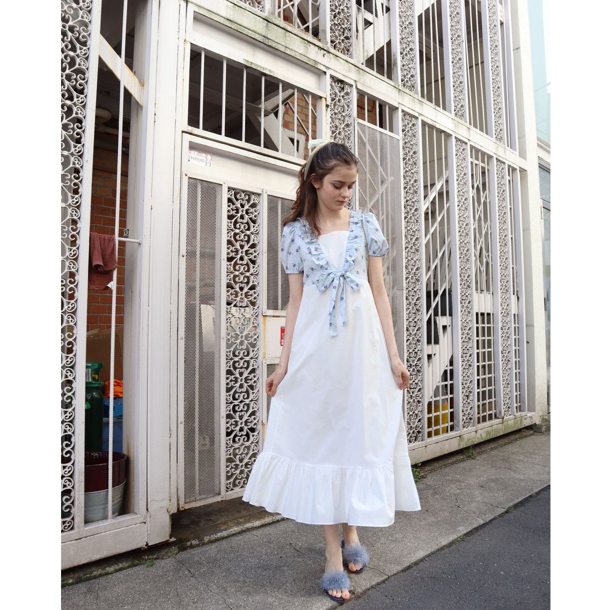 flower bolero frill long onepiece ice blue | épine flower bolero frill long onepiece ice blue | épine