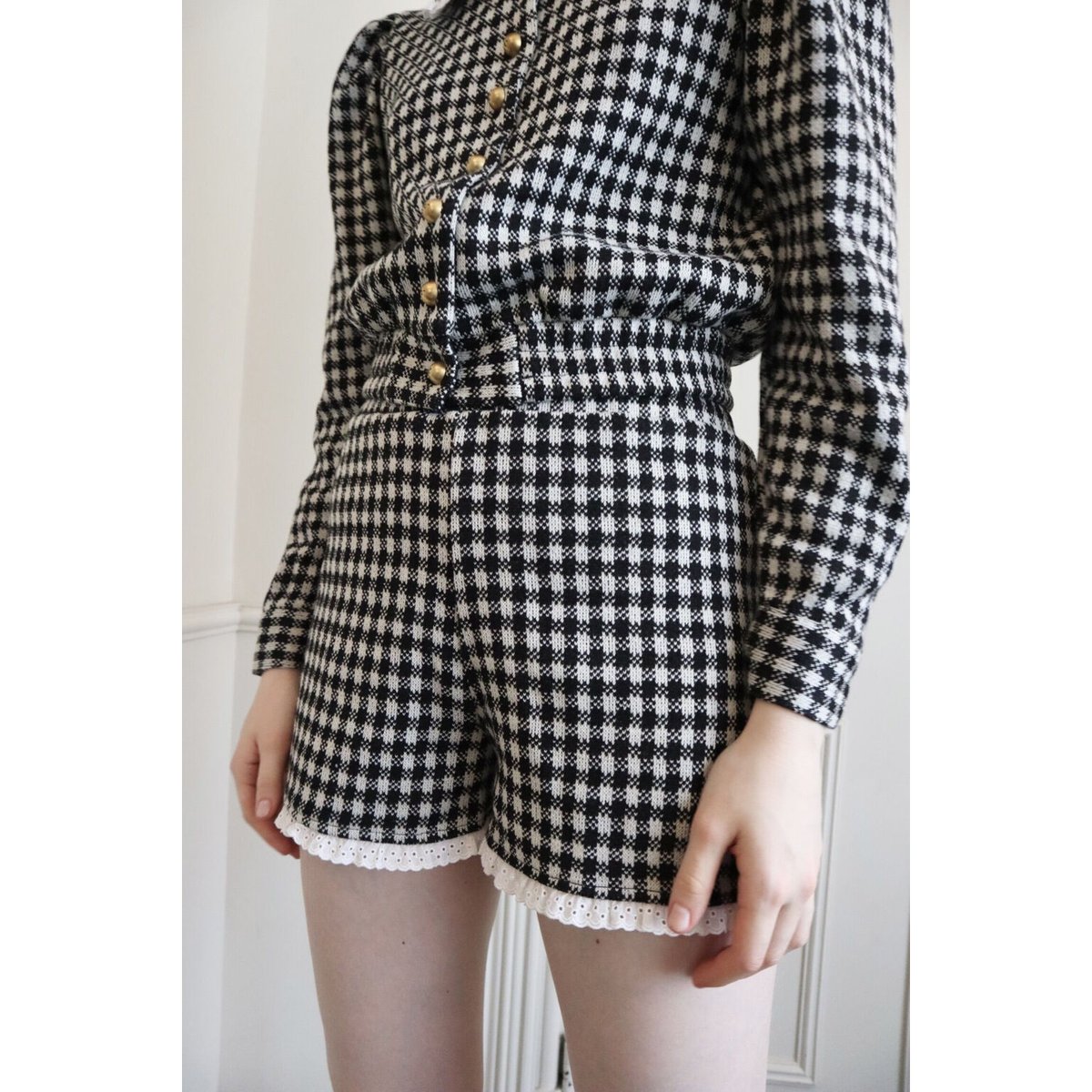 lace frill check knit short pants | épine 