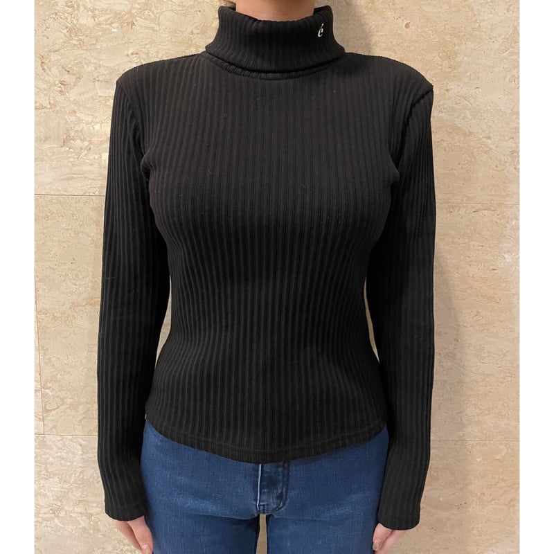 é embroidery rib knit high neck black | épine