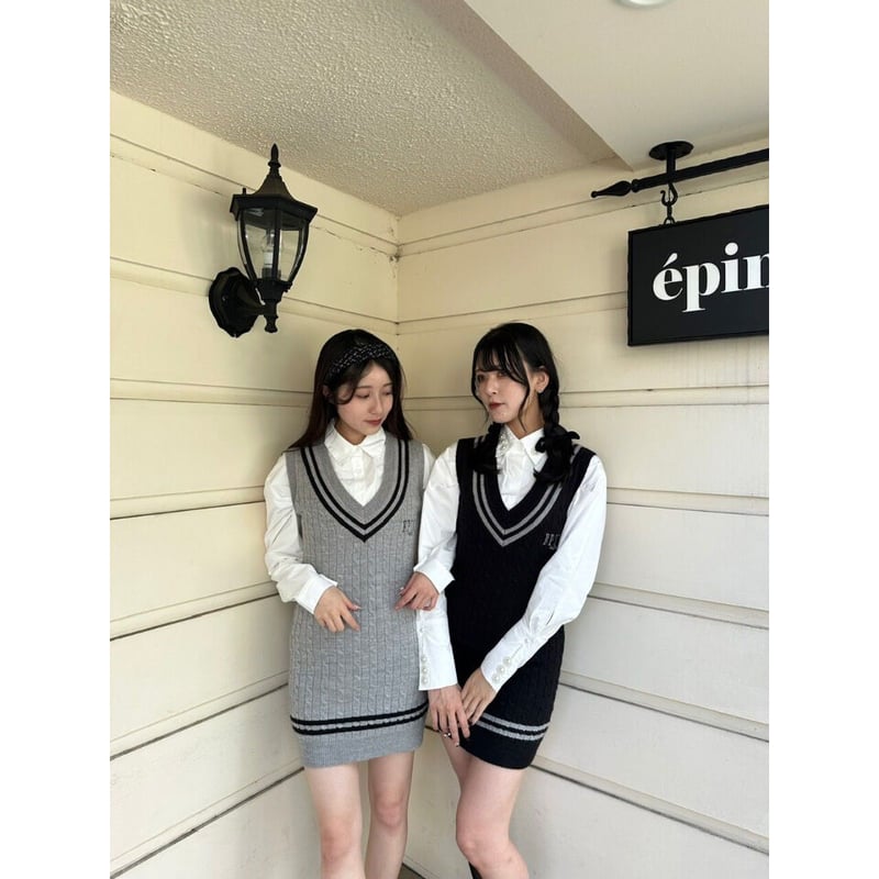 ÉPINE PARIS line cable knit vest onepiece(2colo...