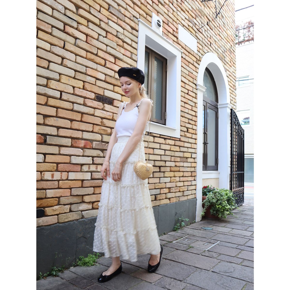 flower see-through frill tiered long skirt ivor flower see-through frill tiered long skirt ivor