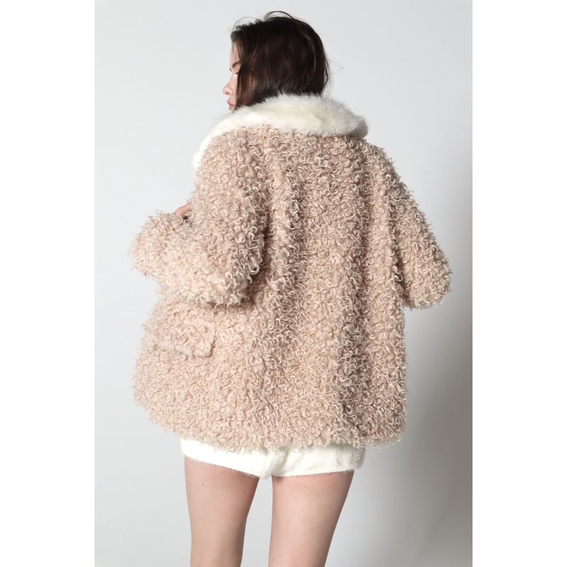 epine poodle fur collar coat pink