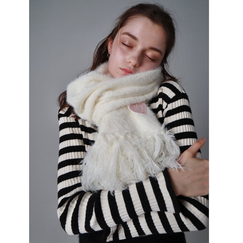 ♡Éé mohair fringe muffler ivory | épine