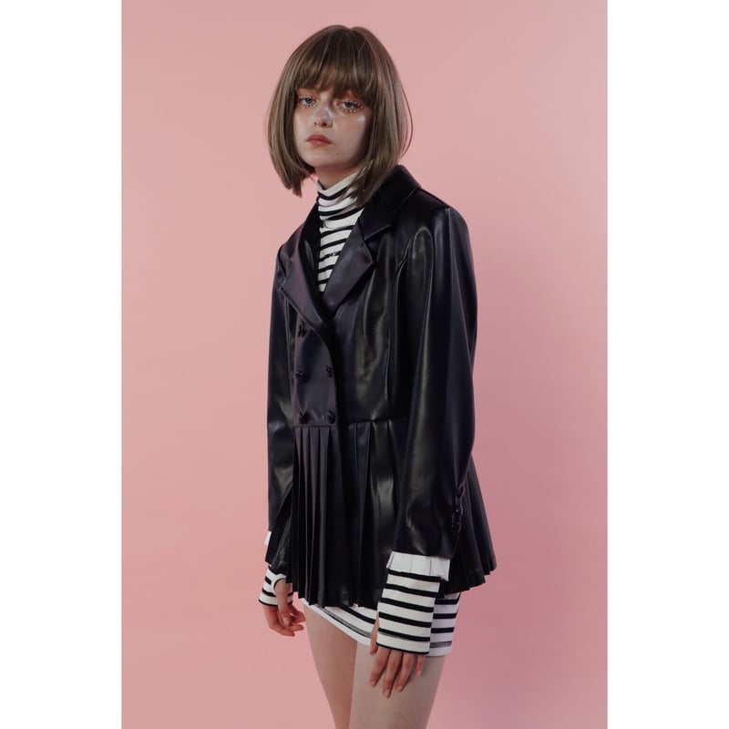 pleats frill jacket leather black | épine