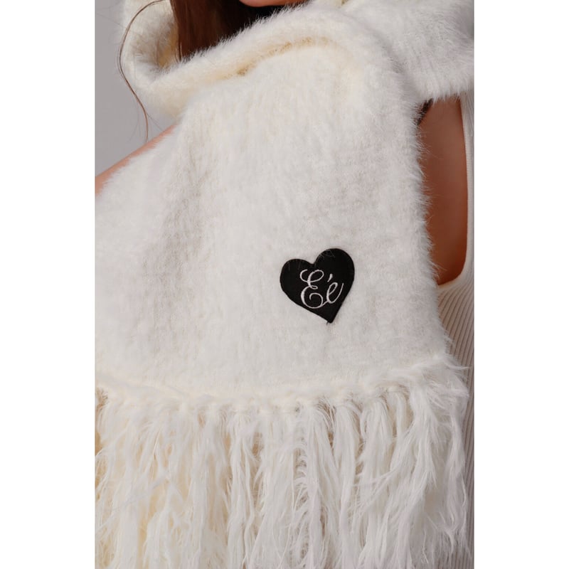 ♡Éé mohair fringe muffler ivory | épine