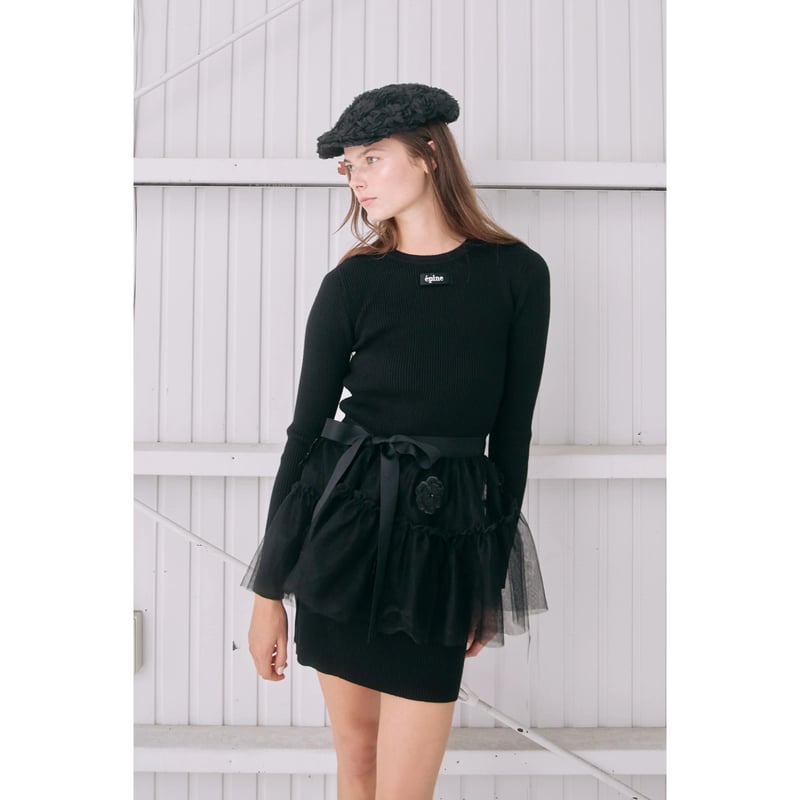 épine tulle flower rib knit onepiece(2color) | épine tulle flower rib knit onepiece(2color) |