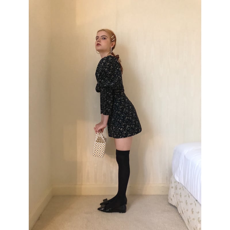 ★Ted Baker ICuiaba フローラルセルフタイミニ 上質ワンピ★ square neck arm volume flower onepiece | épine