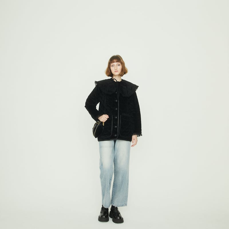 collar 2way tulle piping quilting down coat vel