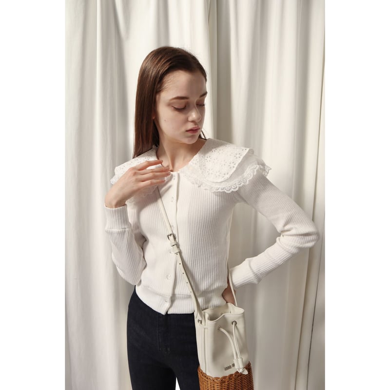 épine - epine lace collar check knit cardigan épine - epine lace collar check knit cardigan の通販 by