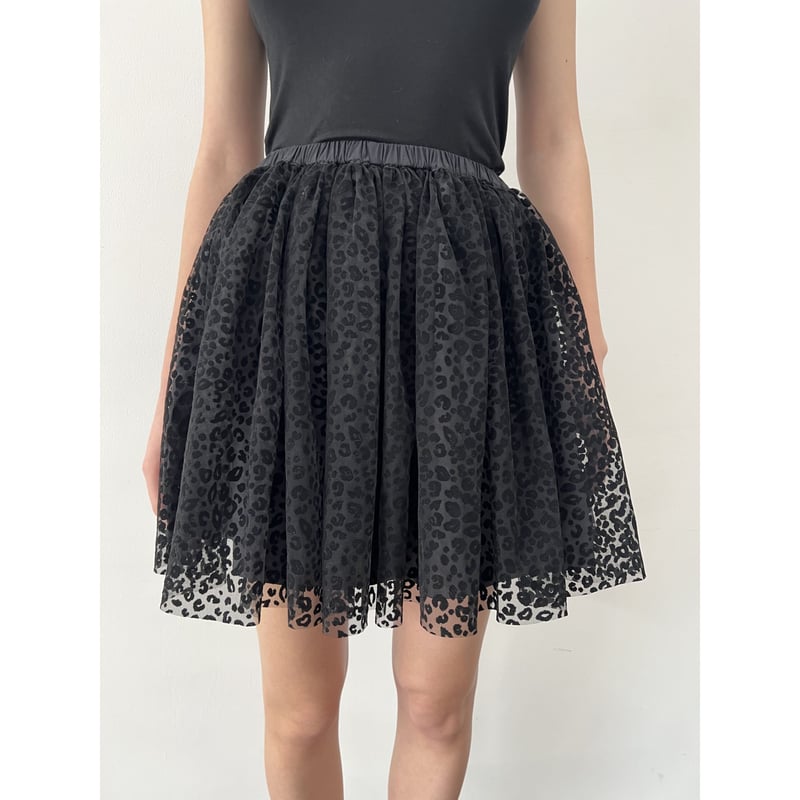 tulle mini skirt gray×leopard | épine 