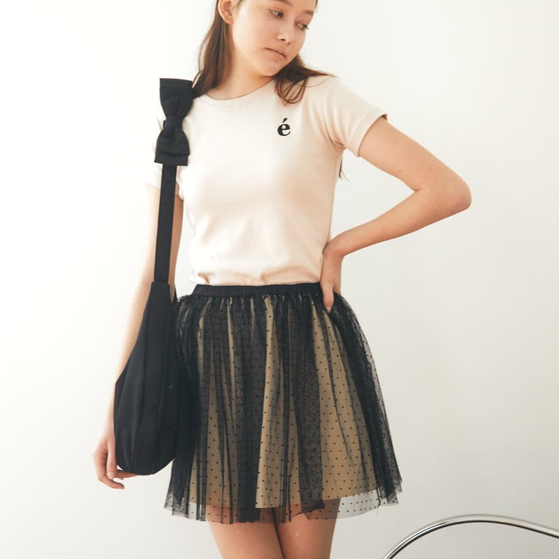 tulle mini skirt beige×black dot | épine tulle mini skirt beige×black dot | épine