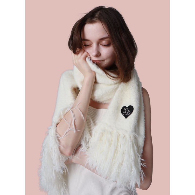 ♡Éé mohair fringe muffler ivory | épine