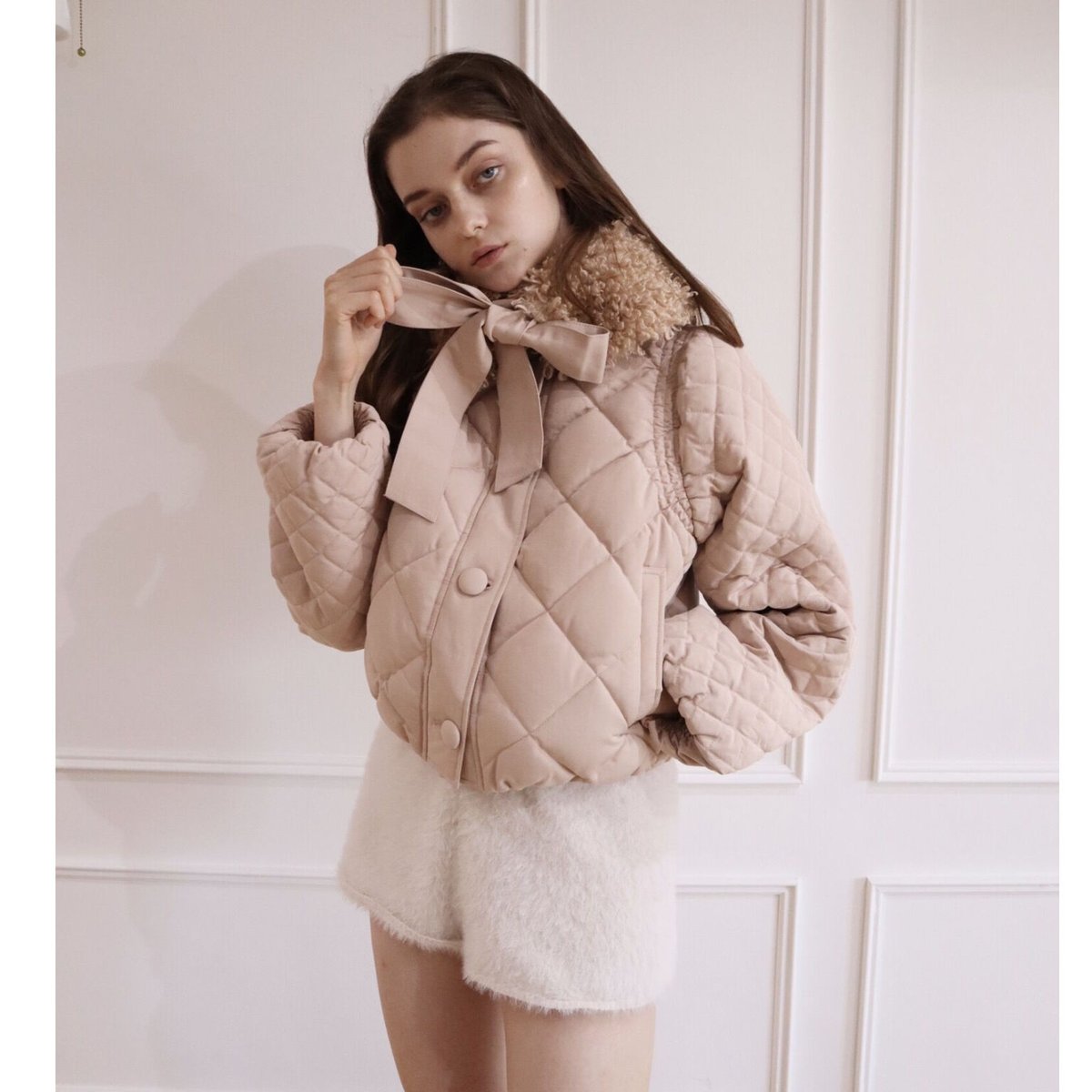【美品】épine アウター キルティングショートダウンコート リボン付き epine エピヌキルティングショートダウンコートリボン付