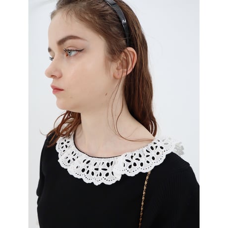 lace frill rib knit onepiece black