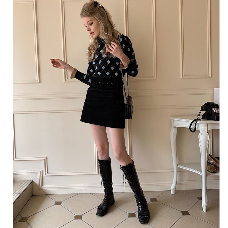 corduroy belt mini skirt black | épine