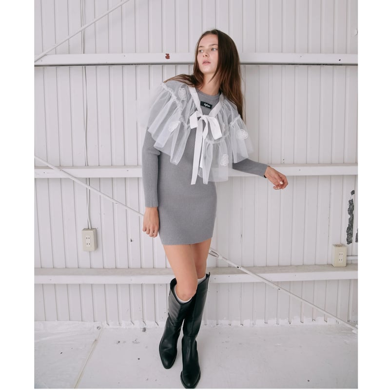épine tulle flower rib knit onepiece(2color) | épine tulle flower rib knit onepiece(2color) |