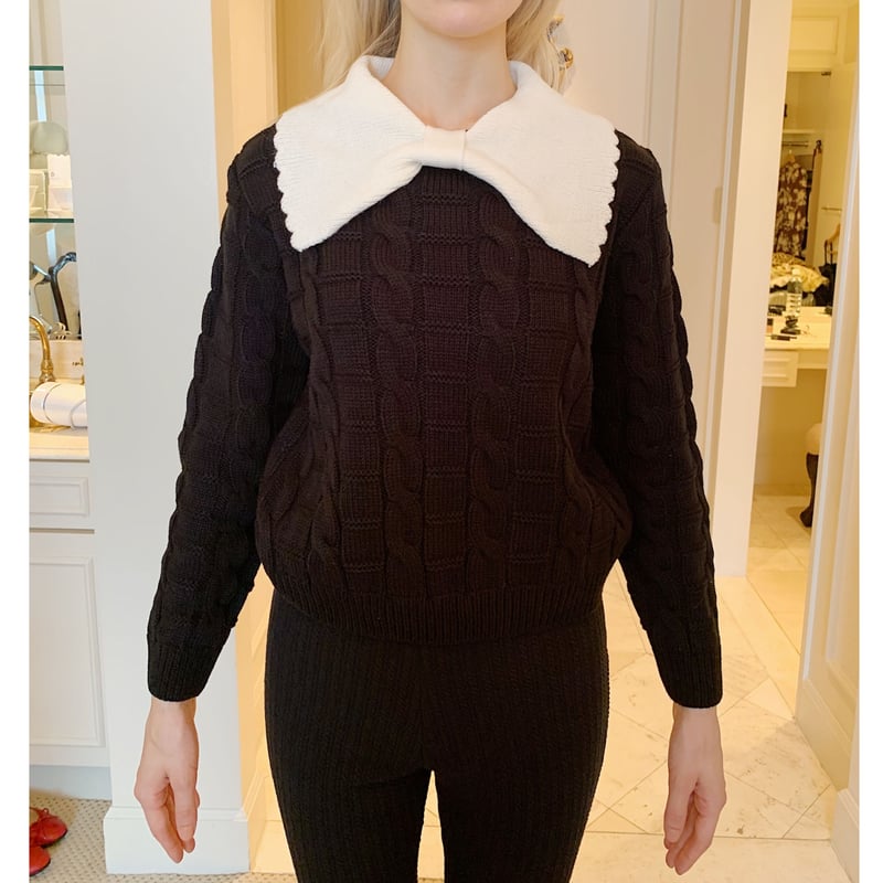 明日まで3000円引き‼️epine エピヌ big collar knit big ribbon collar knit black×white | épine