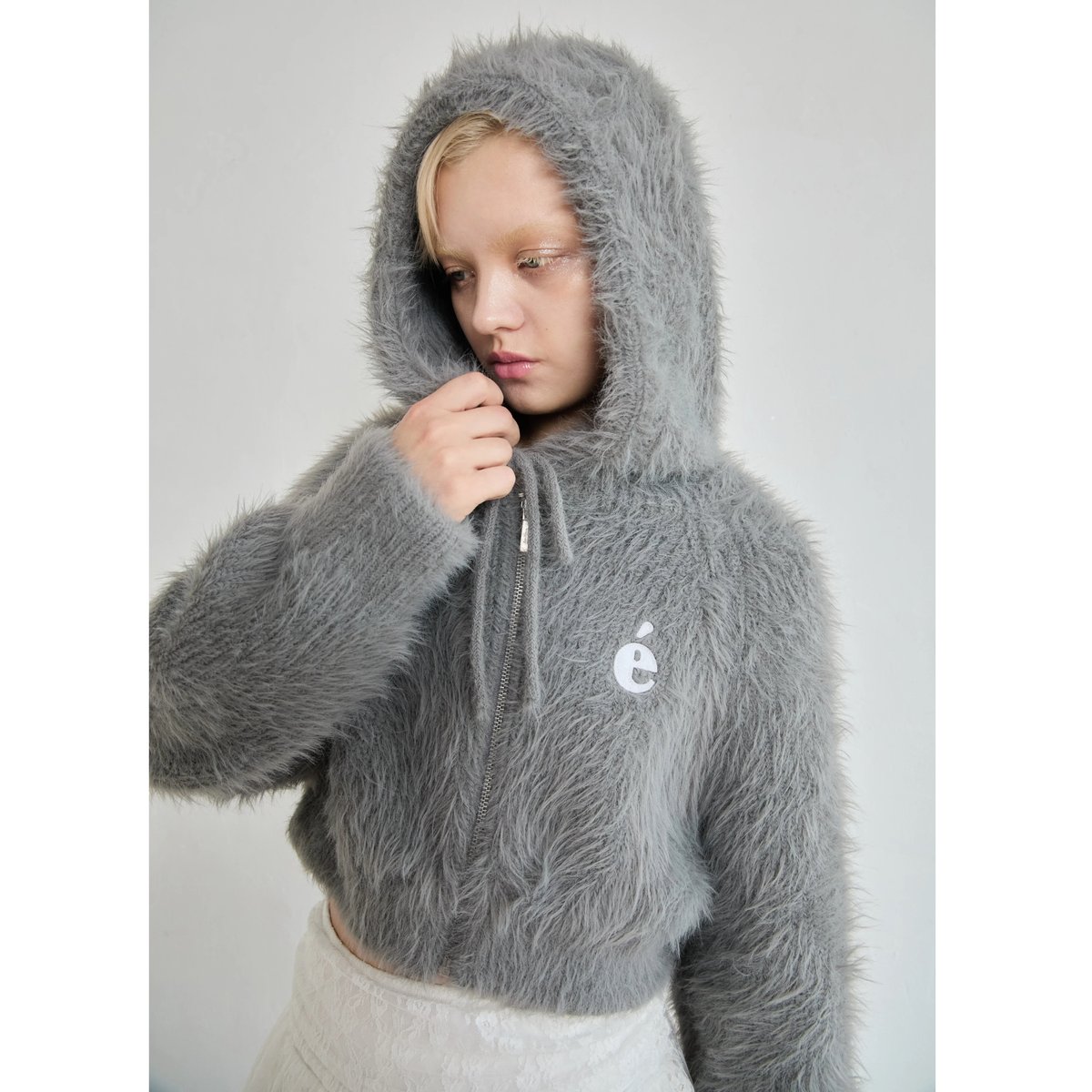 epine é shaggy knit zipper hoodie pink 【公式通販】