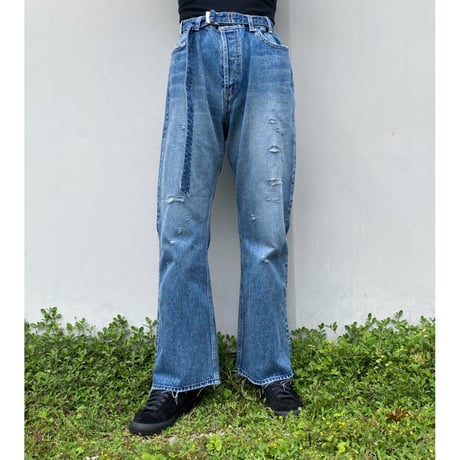 HOLIDAY「DAMAGE DENIM HIGH WAIST BELTED FLARE PANTS」36