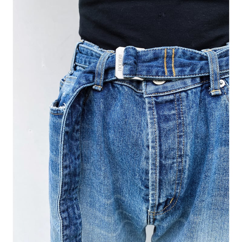 HOLIDAY「DAMAGE DENIM HIGH WAIST BELTED FLARE PA