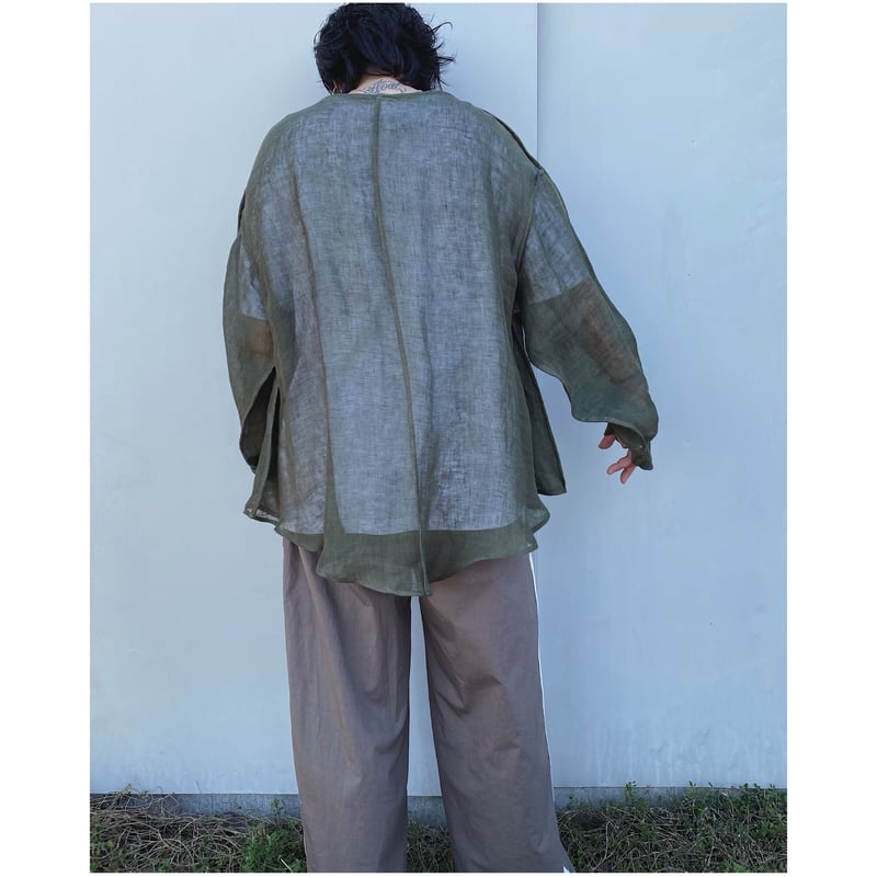 ERiKOKATORi「Linen Gauze See-Thrugh L/S-T」khaki.