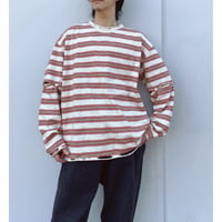 faccies「Vintage Border Detachable sleeves LS(Damage)」ecru×red.