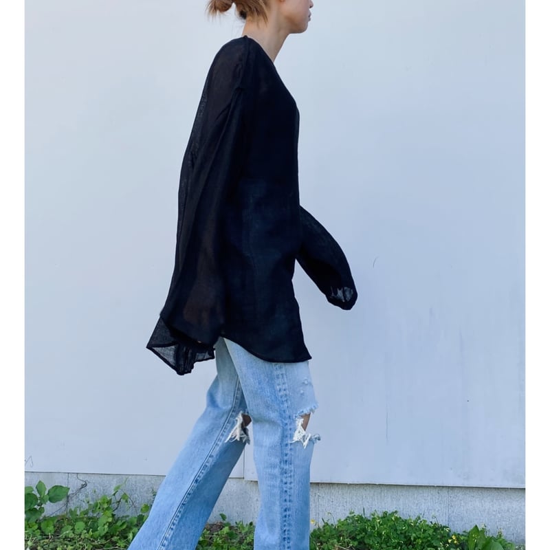 ERiKOKATORi「linen gawze top」black. | gouter le