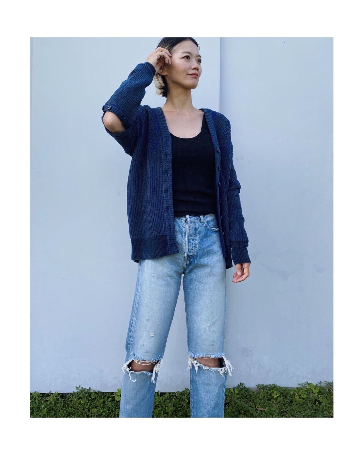 TAN.「FLOWER JACQUARD CARDIGAN」v/blue. | gouter