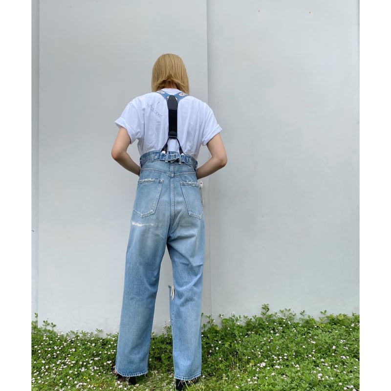 HOLIDAY DAMAGE DENIM SUSPENDER PANTS