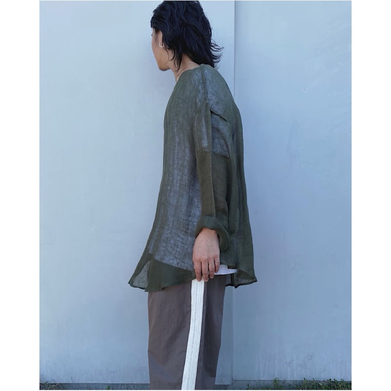 ERiKOKATORi「Linen Gauze See-Thrugh L/S-T」khaki.