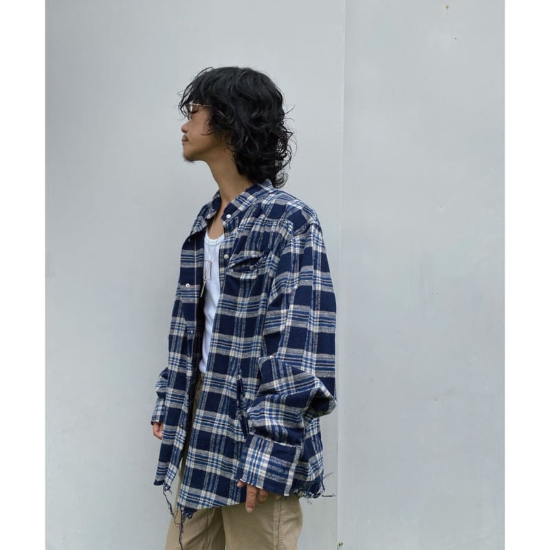 FACCIES「 Used Damage Check Shirt」navy. | gouter
