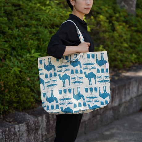 【MIKAMI】帆布ショッピングバッグ Z153 ラクダブルー
