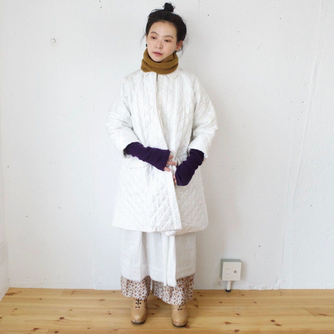 BUNON（ブノン）embroidery A-Line coat 刺繍＋キルティングコート BN9001 (col.ホワイト）