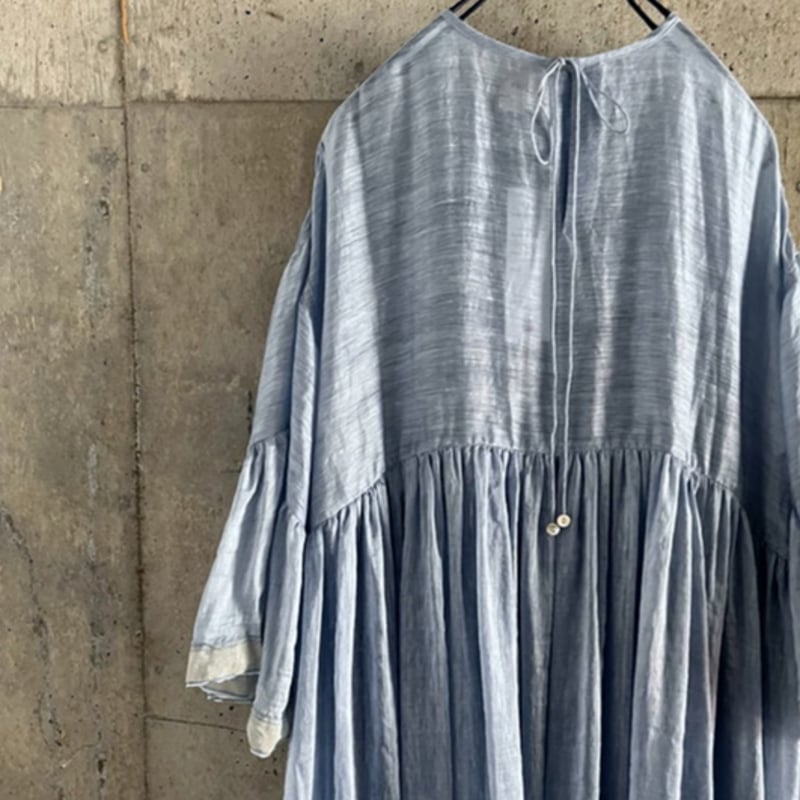 BUNON(ブノン) Wide Sleeve Frill Dress リネンシルク ワイドスリ