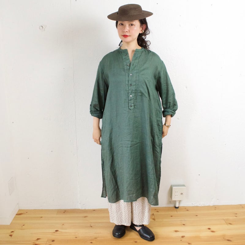 Vlas Blomme(ヴラスブラム) リネン カフタンロングシャツ/ブラック  