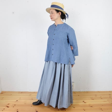 humoresque(ユーモレスク)long gather skirt リネン ロングスカート(blue gray)