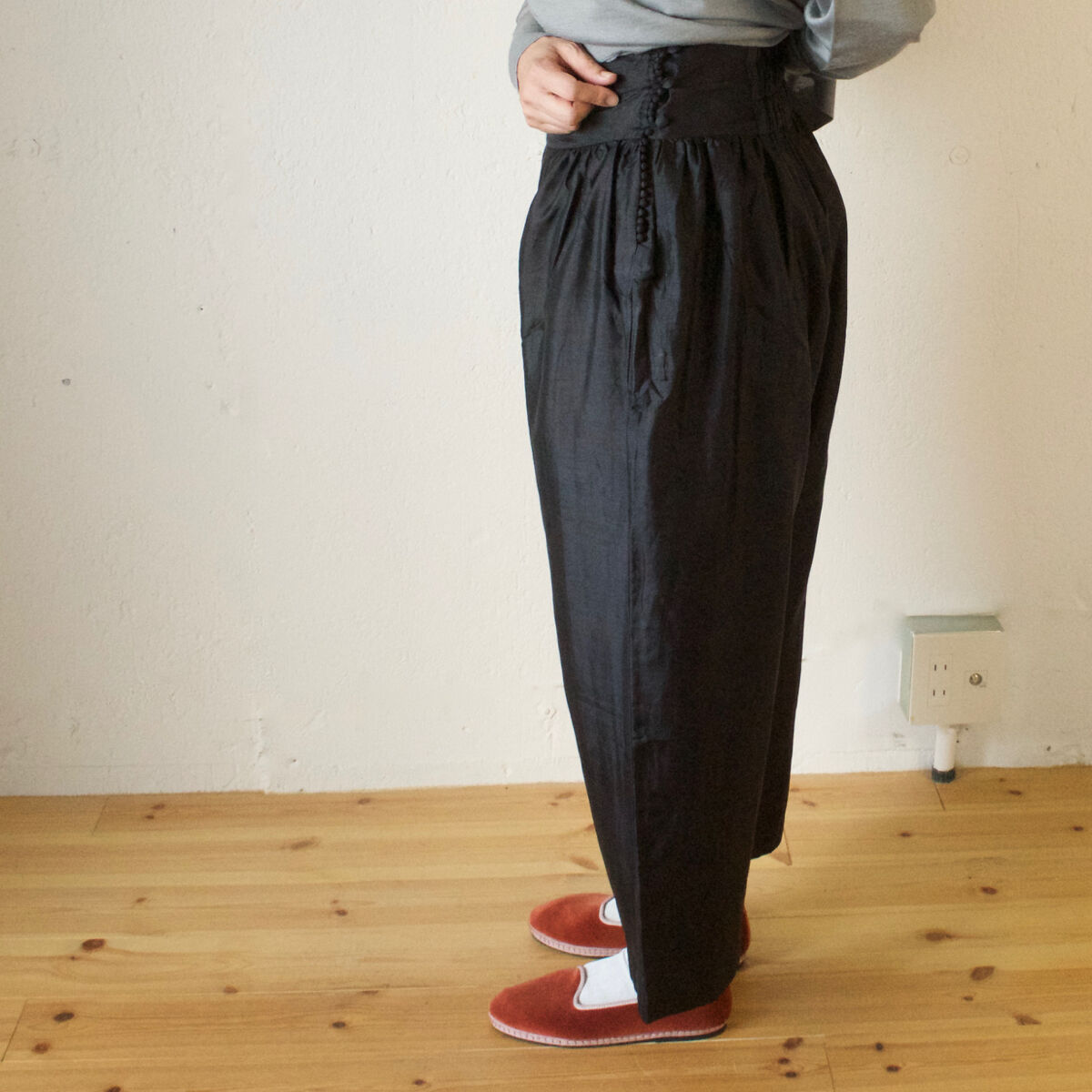 定番】BUNON(ブノン)Khadi Silk Wide Belt Pants カディシルク