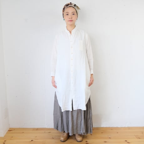 suzuki takayuki (スズキタカユキ) long shirt リネンロングシャツ(ホワイト)