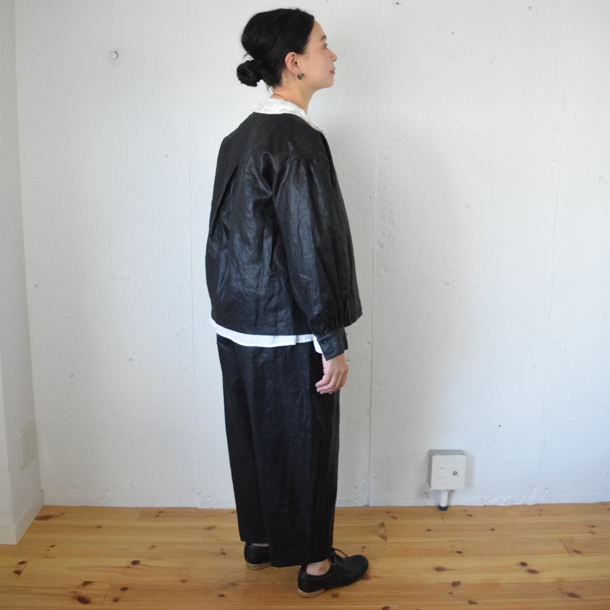 Gauze# ガーゼ コーティングリネンパンツ ブラック GAUZE