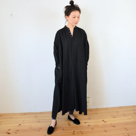 suzuki takayuki (スズキタカユキ) peasant dress リネンレーヨン ペザントドレス（ブラック)