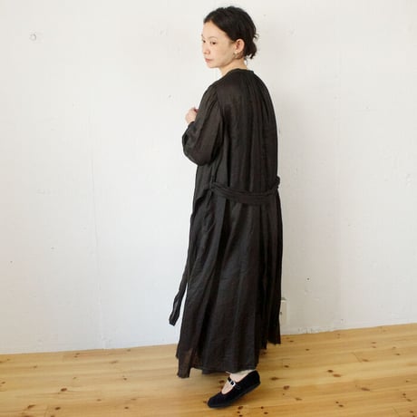 suzuki takayuki (スズキタカユキ) flared dress リネン ベルト付きギャザーワンピース(col.black)