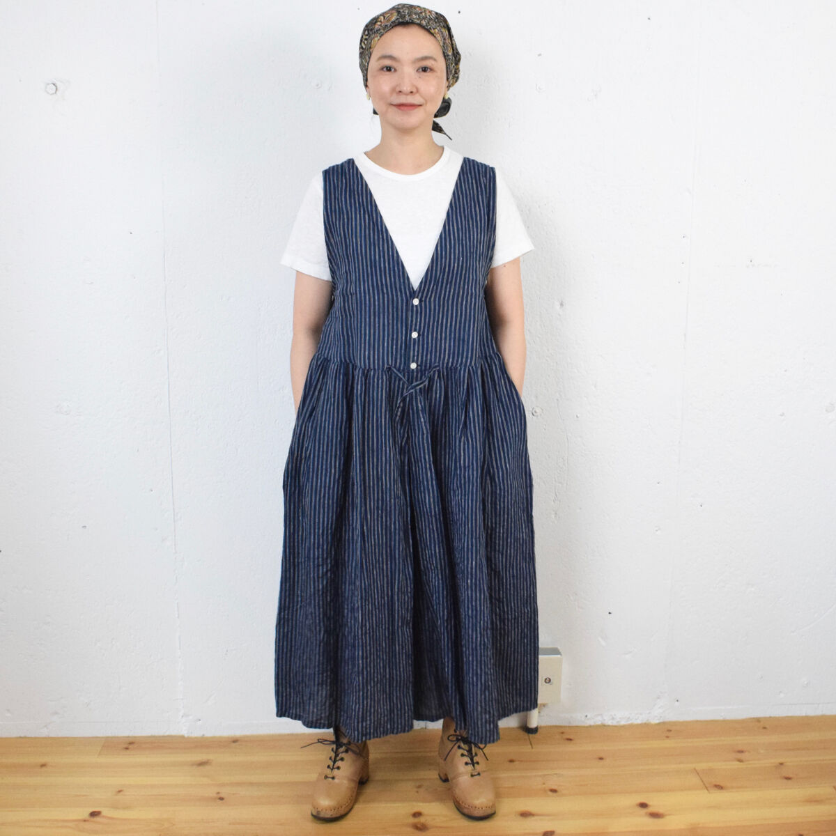 Vlas Blomme(ヴラスブラム) Linen Stripe 2wayサロペット