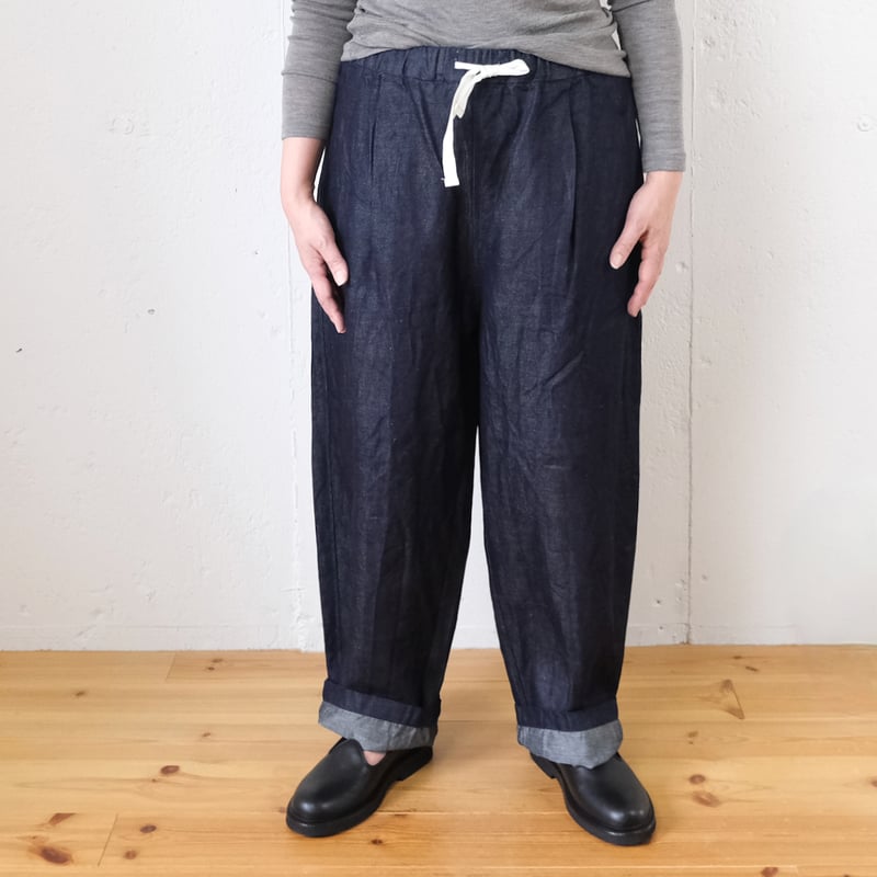 LABORATORY ラボレイトリー麻混デニムカンフーパンツワイドパンツ