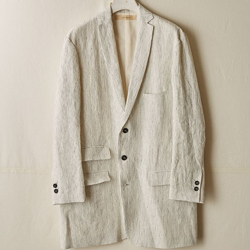 suzuki takayuki (スズキタカユキ)リネンストライプ ロングジャケット  