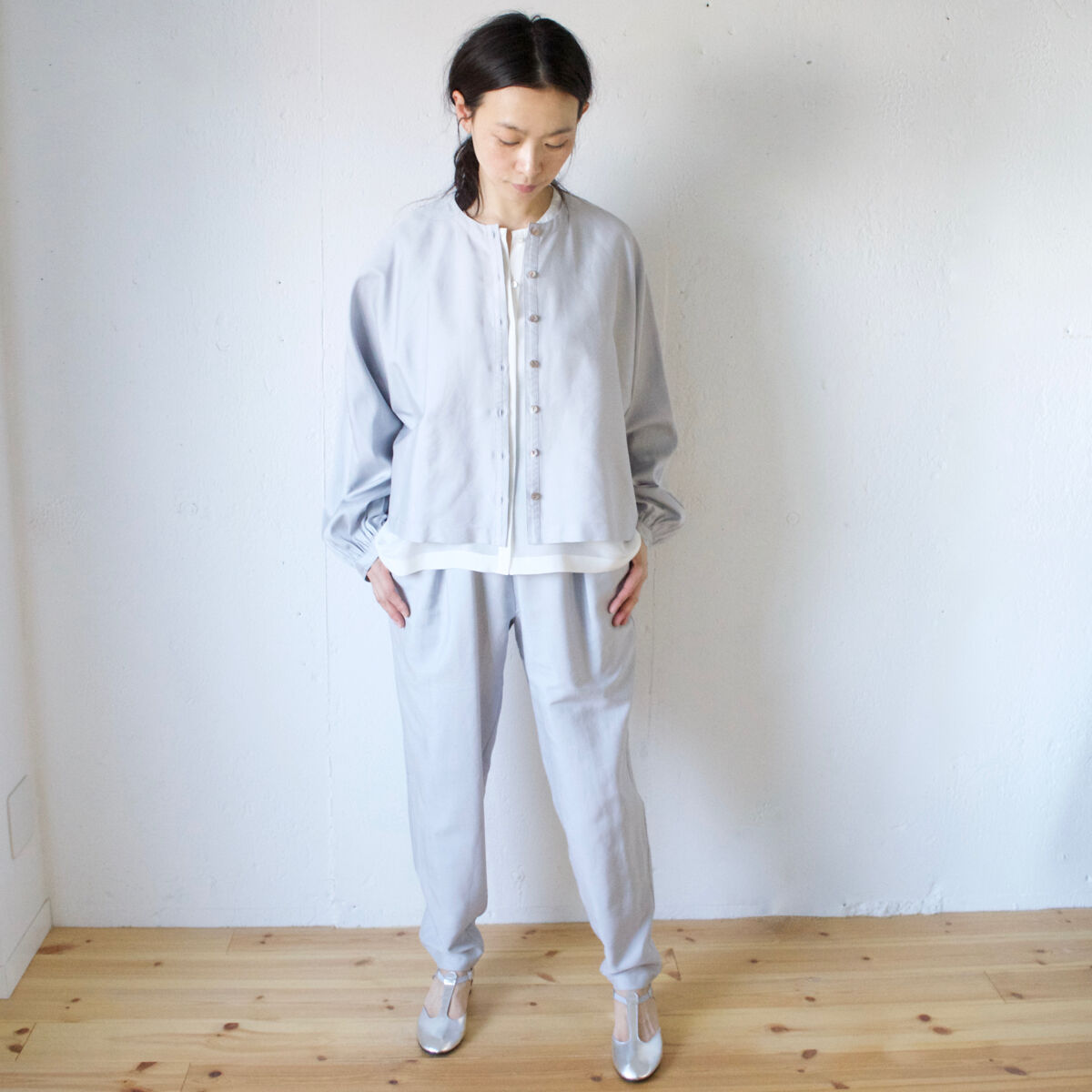 humoresque(ユーモレスク) collarless jacket コットンシルク 単衣...