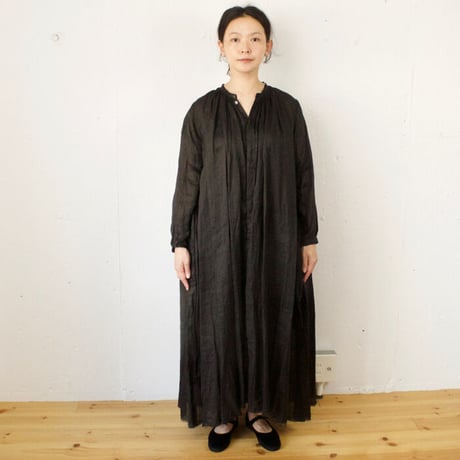 suzuki takayuki (スズキタカユキ) flared dress リネン ベルト付きギャザーワンピース(col.black)